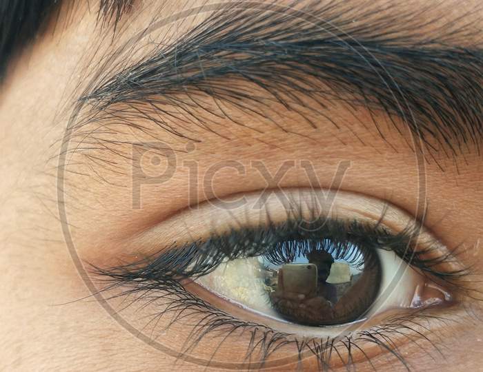 close up of female eye with makeup