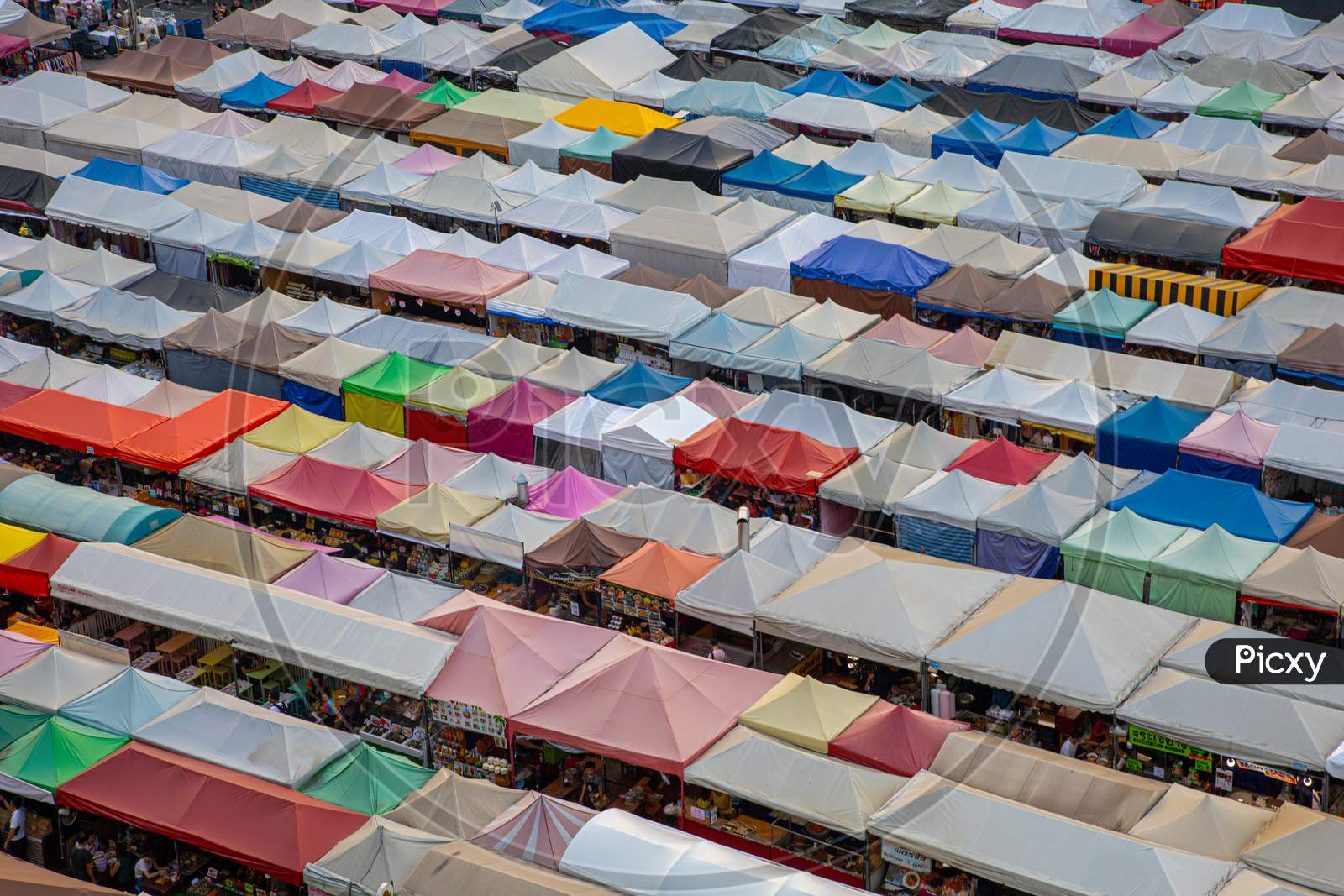 Multiple colour rooftop of city weekend market