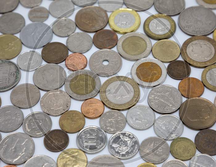 Currency Coins on White Background