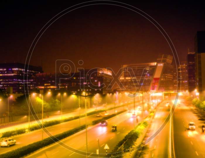City view of modern Architecture and street of Gurgaon Haryana