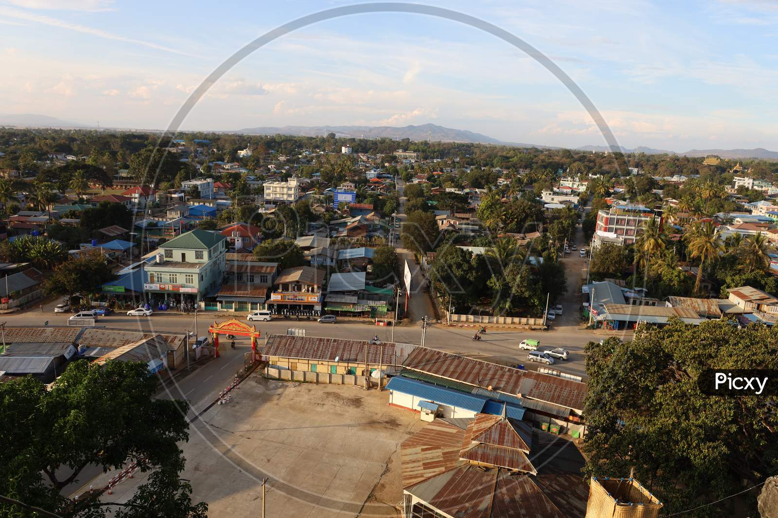 Aerial View of a City in Myanmar