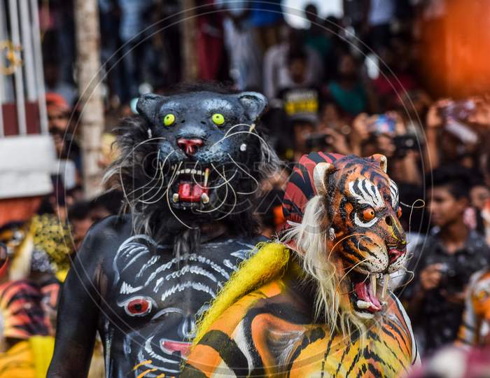 pulikali art during thrissur pooram festival in kerala