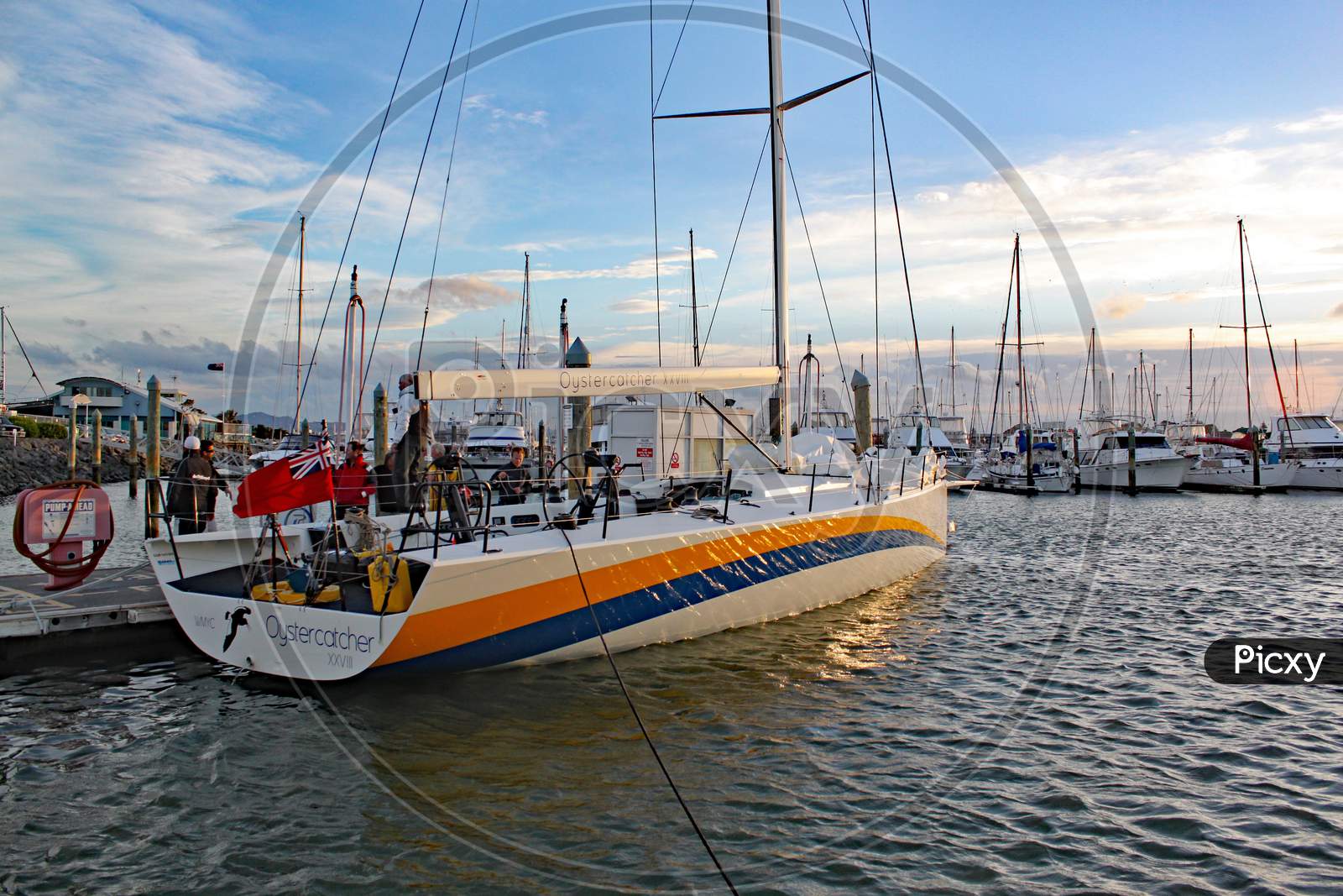 Newly Built Racing Yacht Oystercatcher Xxviii Arrives In The Evening At Tauranga Marina For Shipping To The United States.