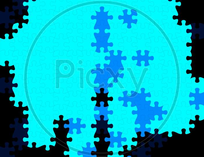 Connected Blank Puzzle Pieces In Three Different Colors Digitally Created In Black Isolated Background