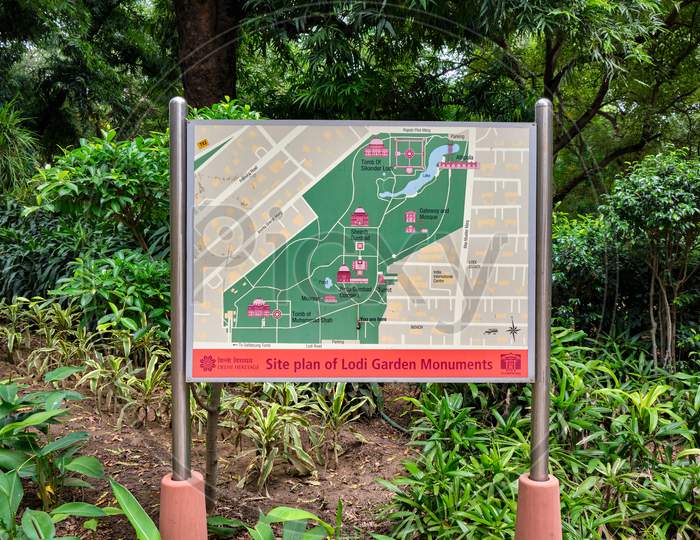 Tourist Information Map Of Lodi Gardens In New Delhi, India