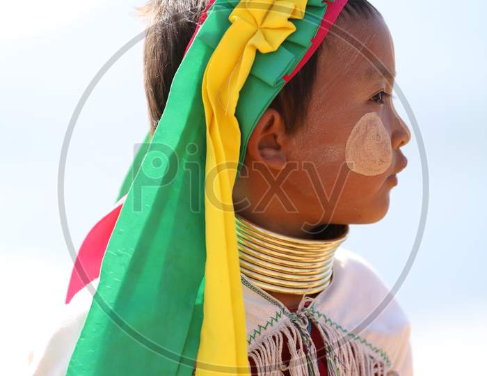 Portrait of Myanmar Kid with Neck Rings