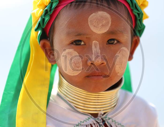 Portrait of Myanmar Kid with Neck Rings