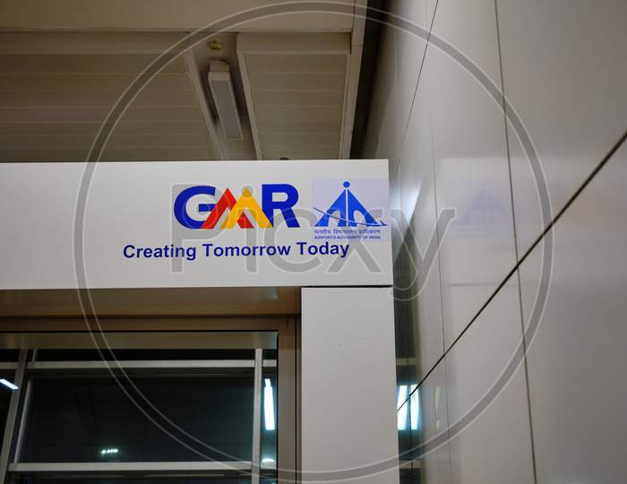 Logo Of The Gmr Group Infrastructural Company Involved In The Expansion And Modernization Of Indira Gandhi International Airport In New Delhi, India