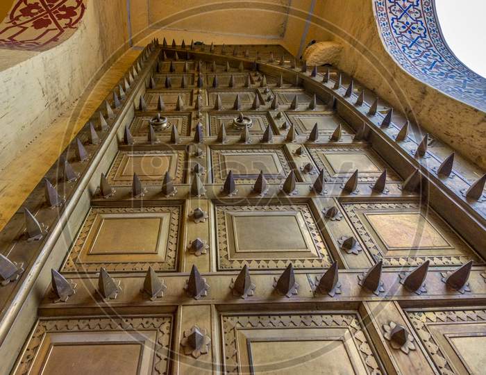 Massive Spiked Door In Jaipur City Palace In Jaipur, Rajasthan, India