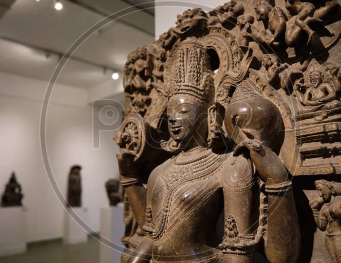 Stone Statue Of Hindu Deity In The National Museum Of India In New Delhi
