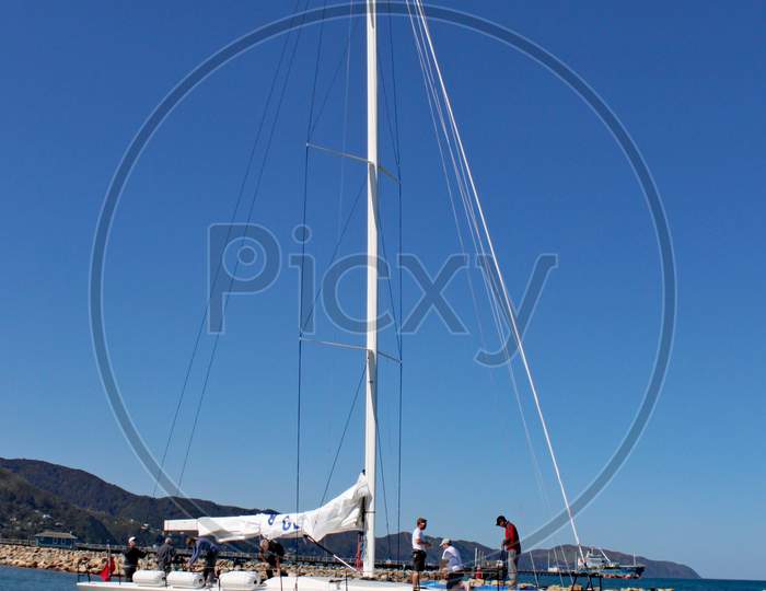 Newly Built Racing Yacht Oystercatcher Prepares To Leave It'S Wellington Harbour En Route To Tauranga For Shipping To The United States.