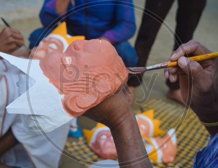 Mask making at Chamaguri Sattra in Majuli Island.
