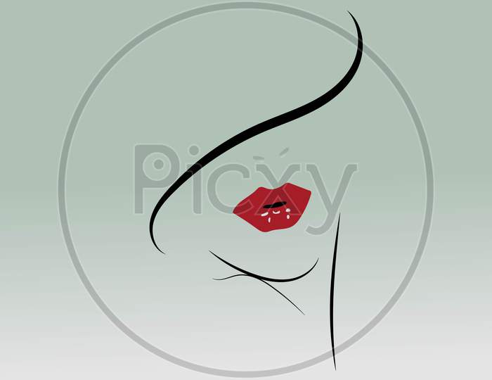 A beautiful vector illustration of nude woman face with red lips.