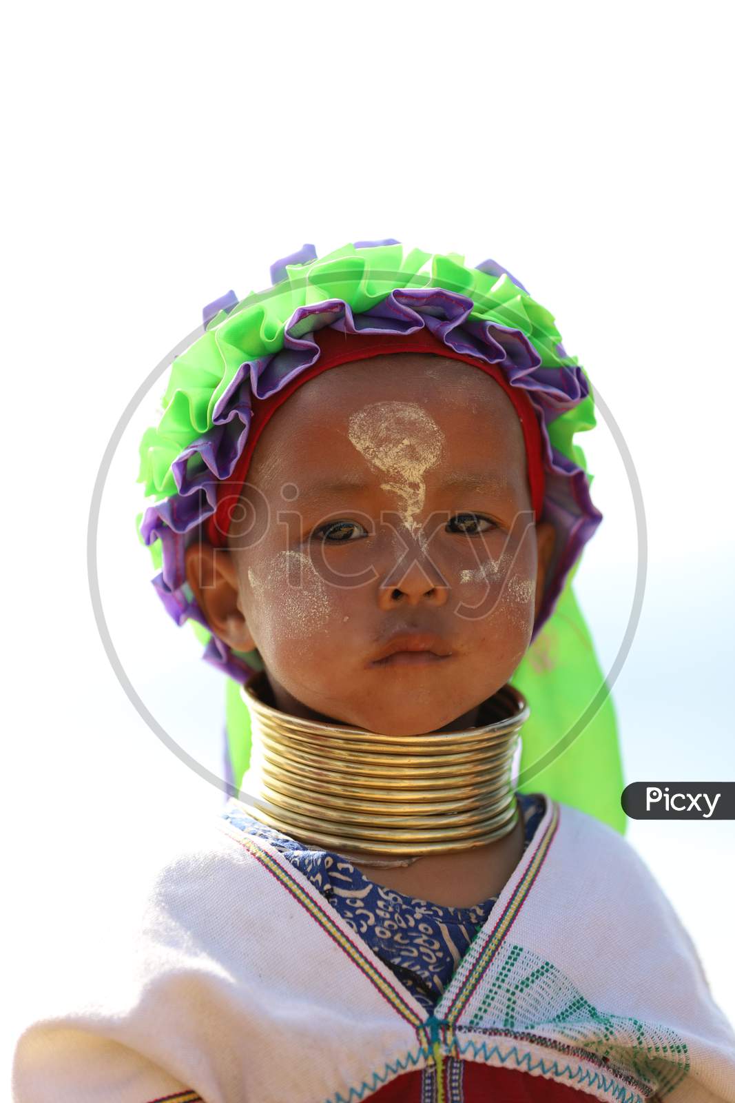 Portrait of a Myanmar Kid with Neck Rings
