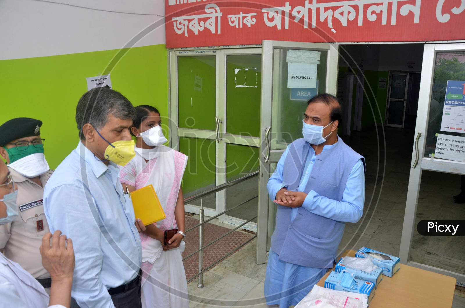 Assam State Health And Family Welfare Minister Himanta Biswa Sarma visits the quarantine center at civil hospital, in Bongaigaon District of Assam on May 4, 2020. 