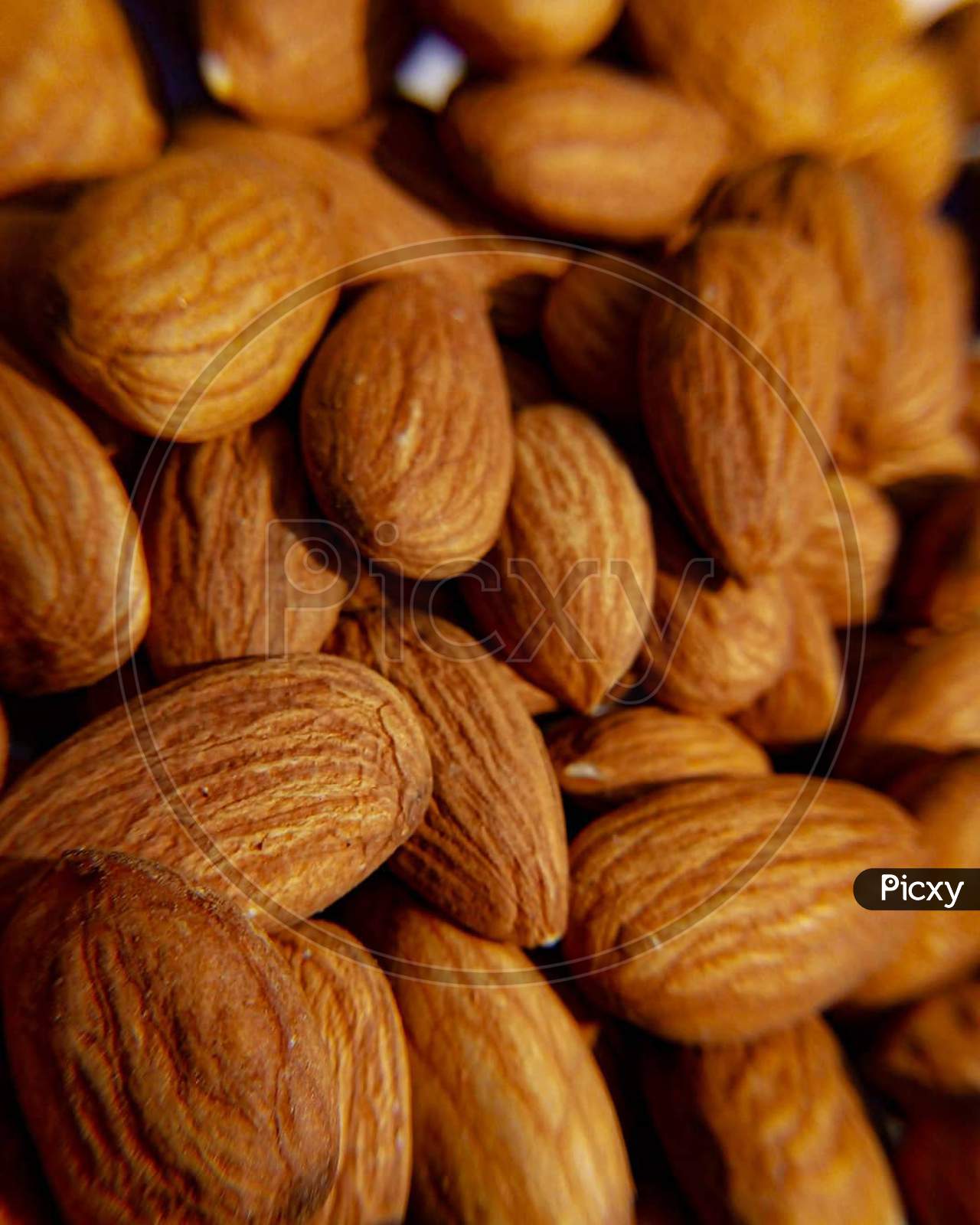 Zoomed image of fresh almonds healthy