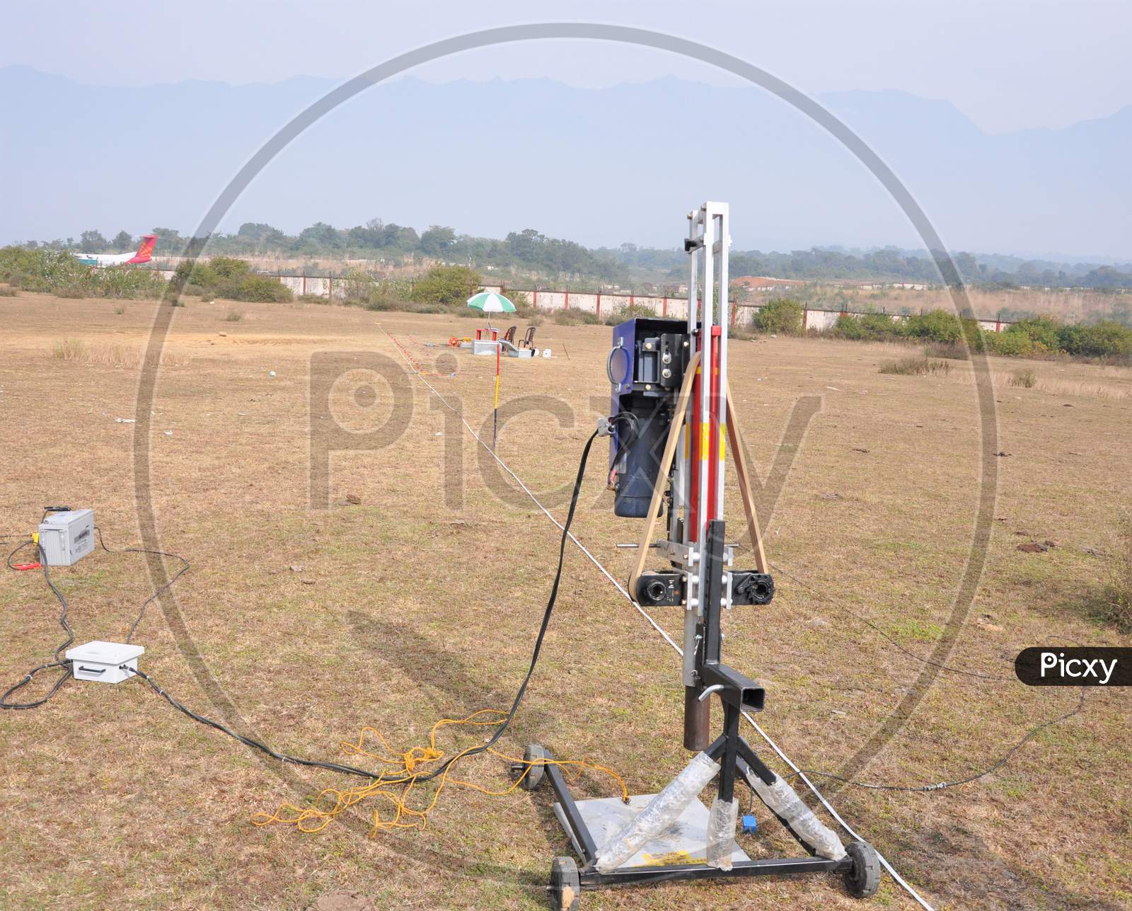 Propelled energy generator as a source in seismic survey with wheel