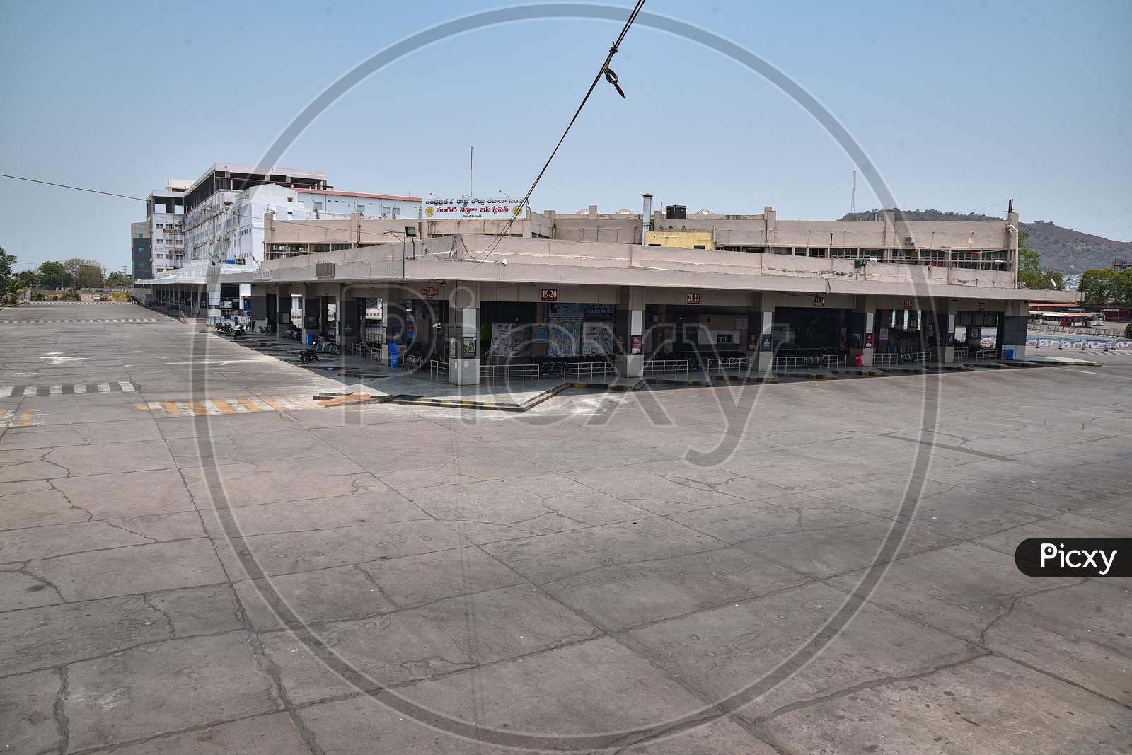 A Deserted View Of The Pandit Nehru Bus Station During The Nationwide Lockdown Imposed In The Wake Of Coronavirus Pandemic, In Vijayawada.