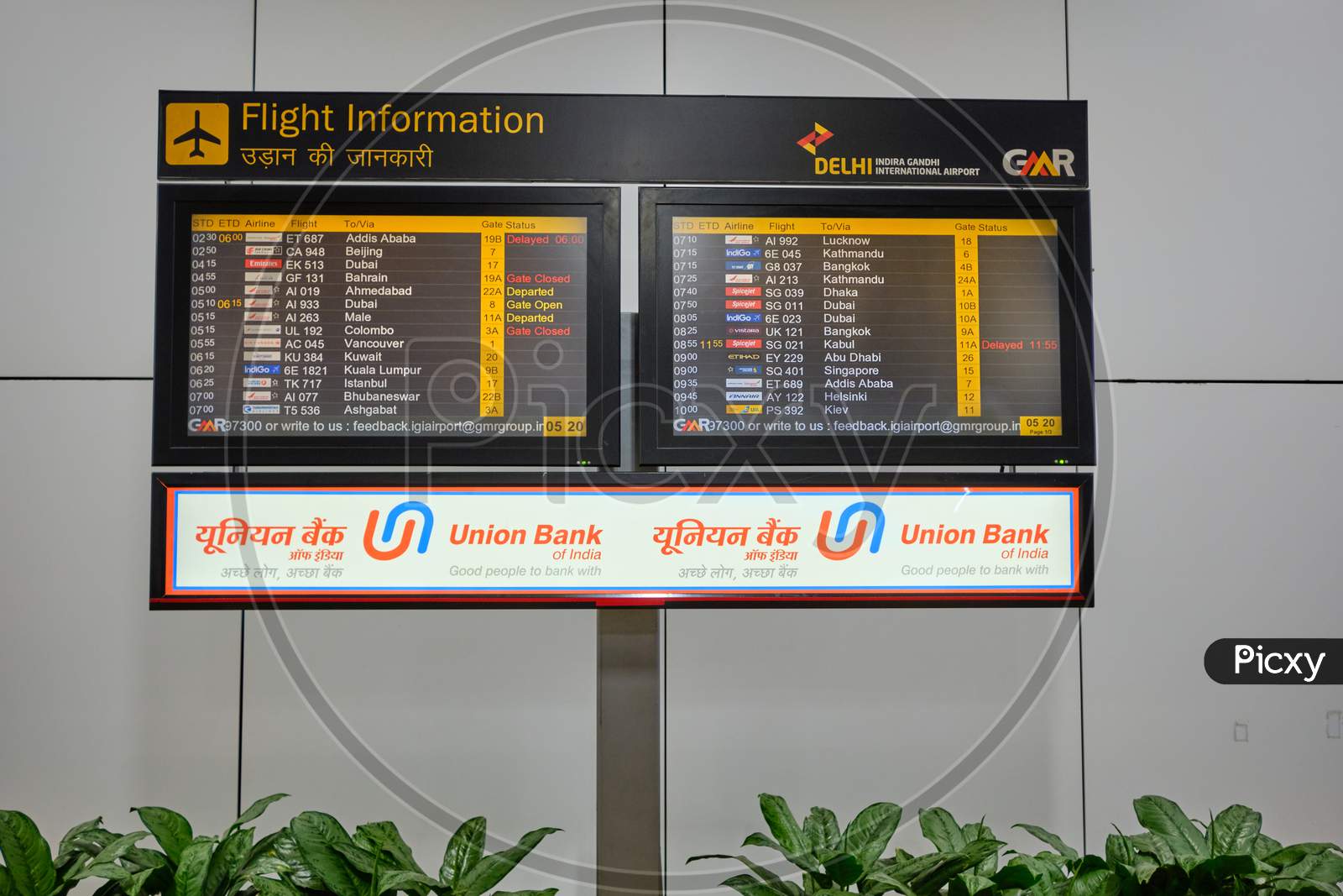 Flight Information Display Board At Indira Gandhi International Airport In New Delhi, India