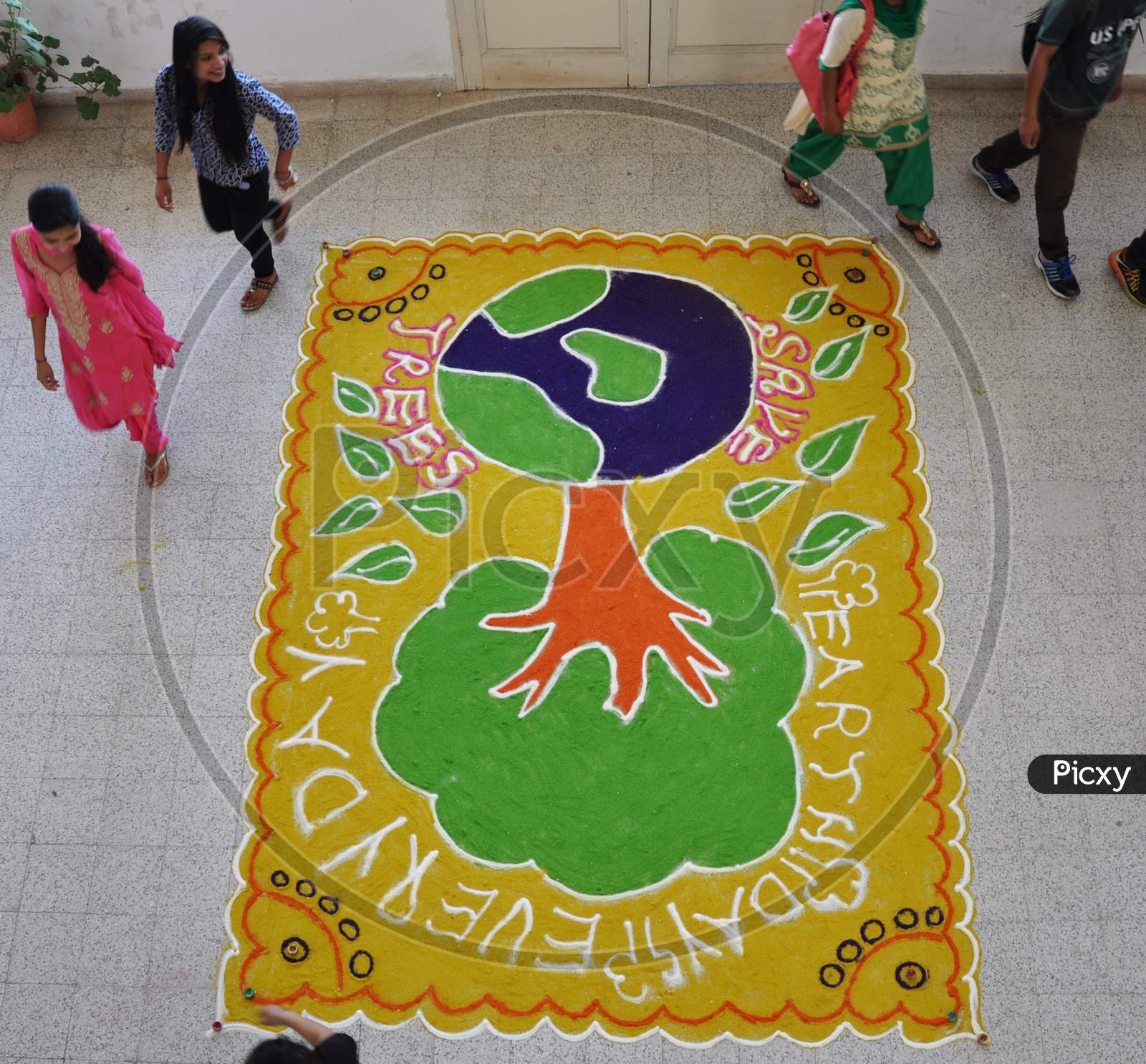 Rangoli on earth day celebration in CUHP University