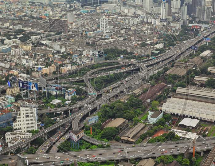 Roadways and Buildings of Bangkok in Aerial View - Bangkok Capital City of Thailand