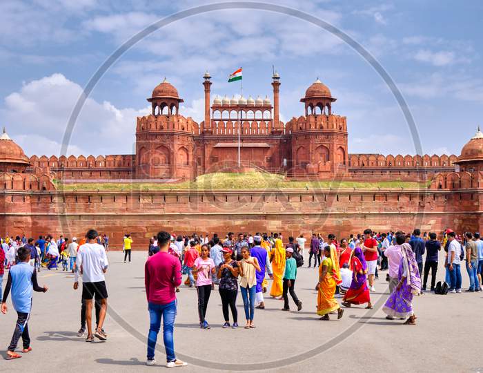 Tourists Visiting The Red Fort In Delhi, India