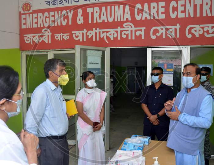 Assam State Health And Family Welfare Minister Himanta Biswa Sarma visits the quarantine center at civil hospital, in Bongaigaon District of Assam on May 4, 2020. 