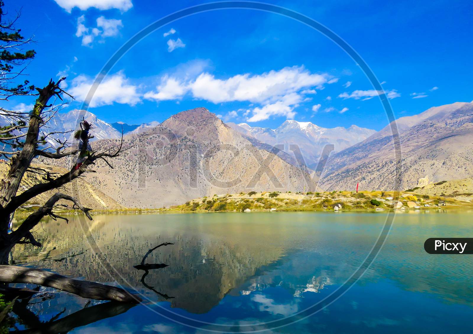 Amazing Landscape And the Reflection of the Beautiful Mountain in the water from Mustang,Nepal.