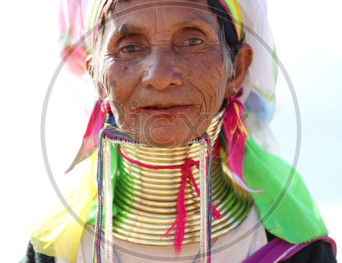 Portrait of an Old Myanmar Women with Neck Rings