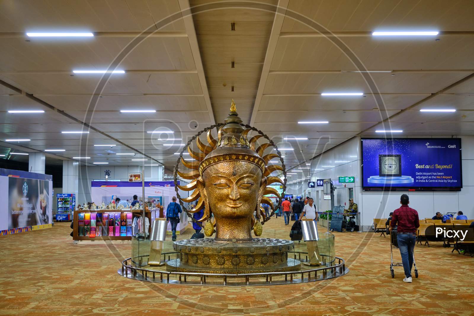 Statue Of Buddha Head At Terminal 3 Departures Hall Of Indira Gandhi International Airport