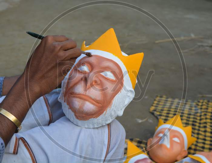 Mask making at Chamaguri Sattra in Majuli Island.