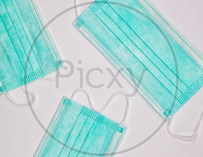 Coronavirus prevention medical surgical masks Isolated with White Background