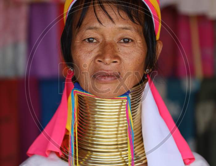 Portrait of a Myanmar Women with Neck Rings