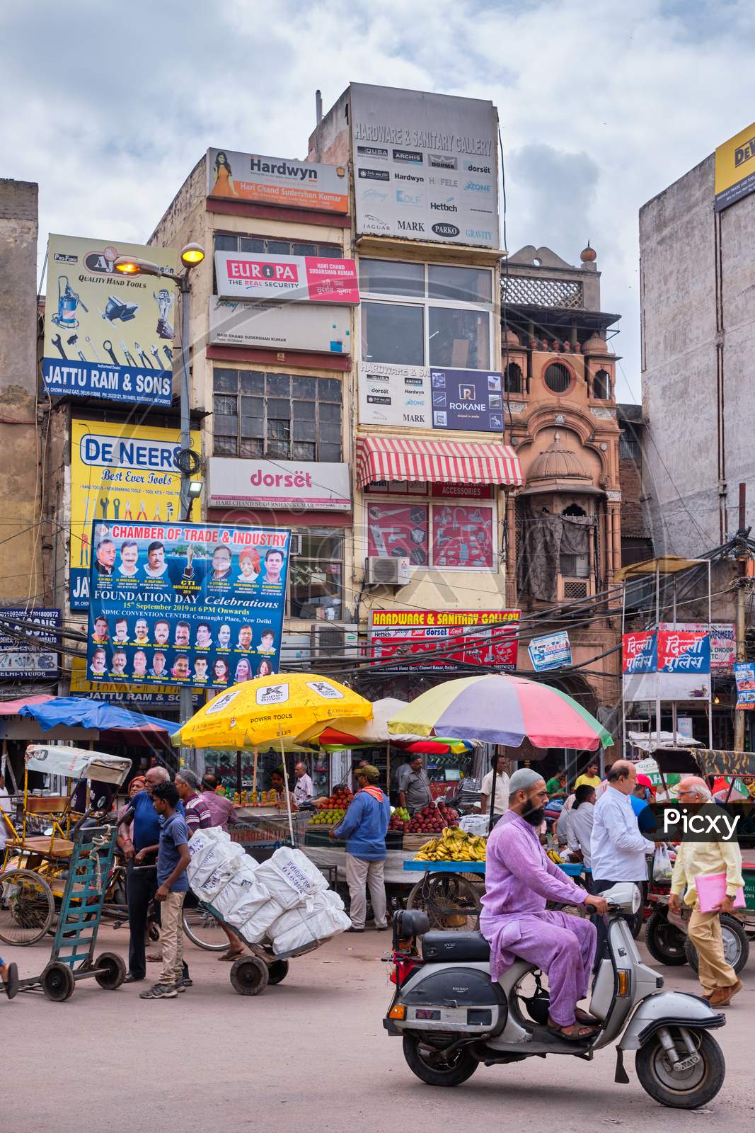 Chandni Chowk, Busy Shopping Area In Old Delhi With Bazaars And Colorful Narrow Streets