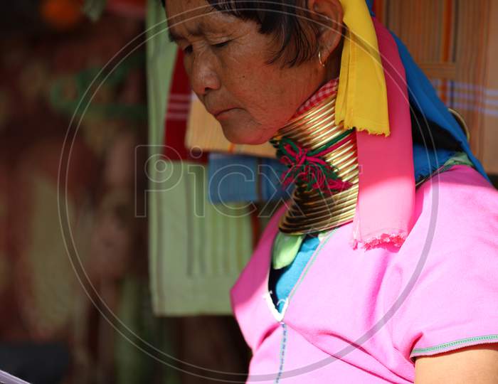 An Old Myanmar Women with Neck Rings