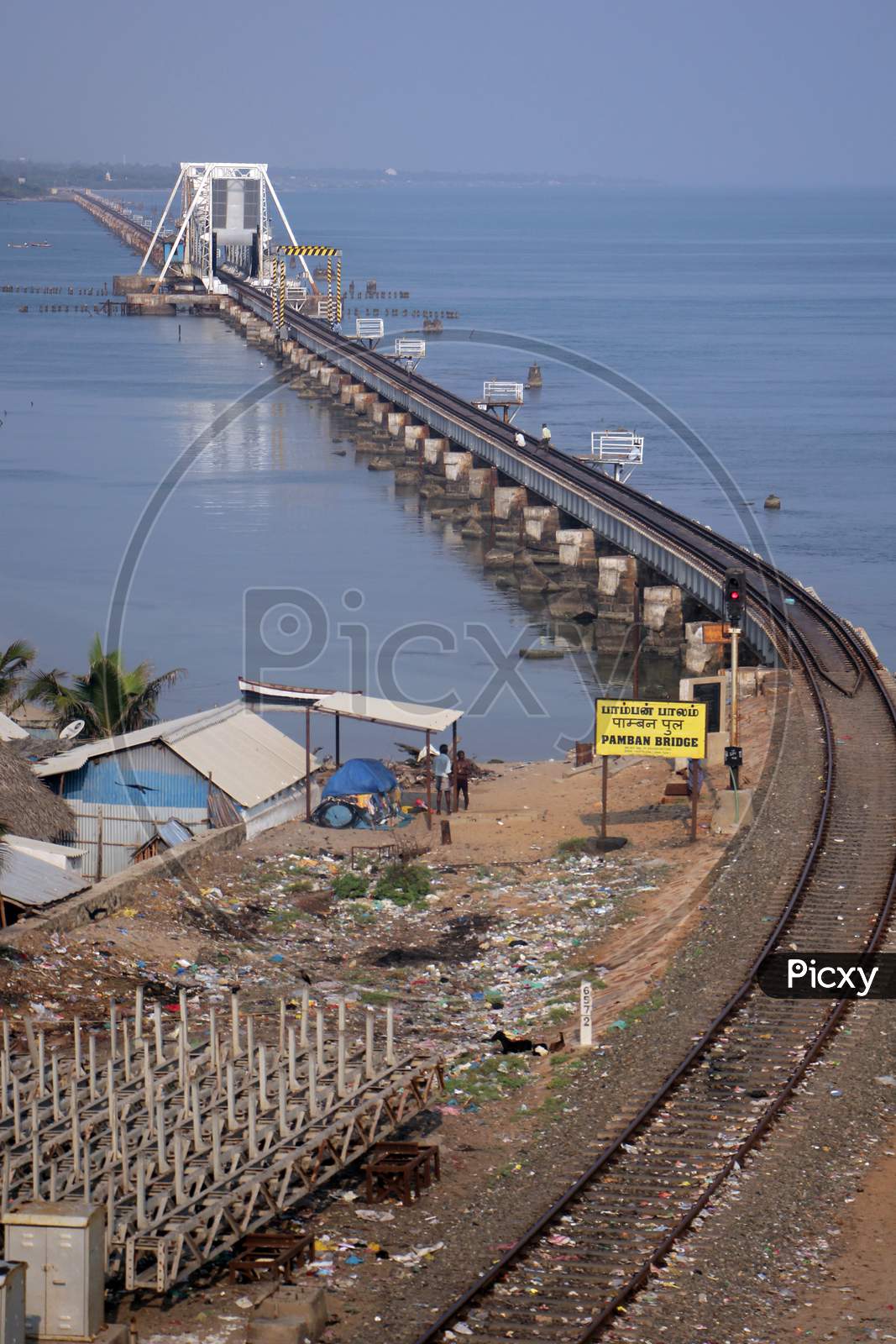 View of Pamban bridge in Rameshwaram. First indian bridge, which connects Pamban island and mainland India.