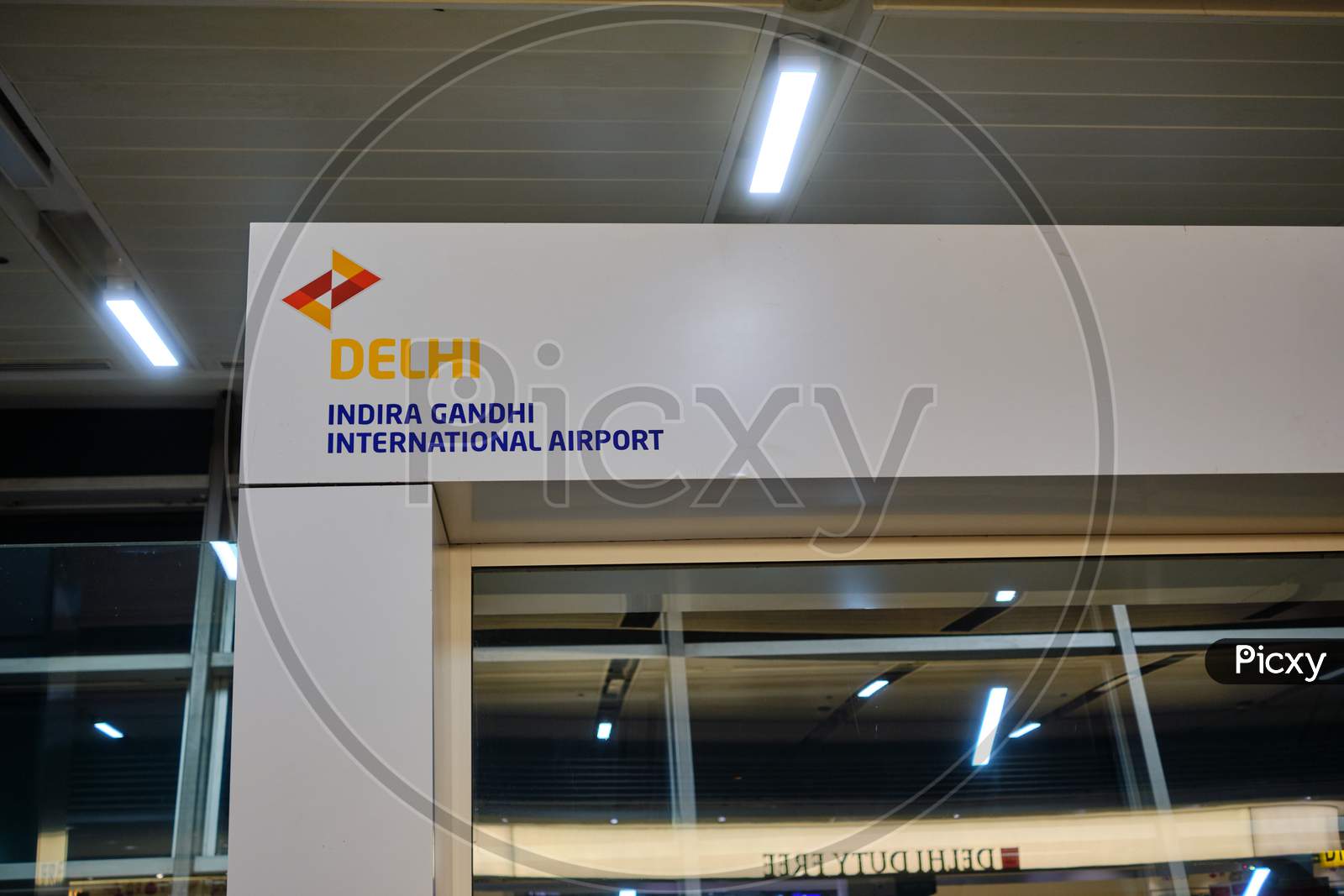 Logo Of The Indira Gandhi International Airport On A Departure Gate, New Delhi, India