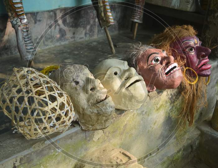 The process of mask making at Majuli, Assam. (Different stages of  Mask)
