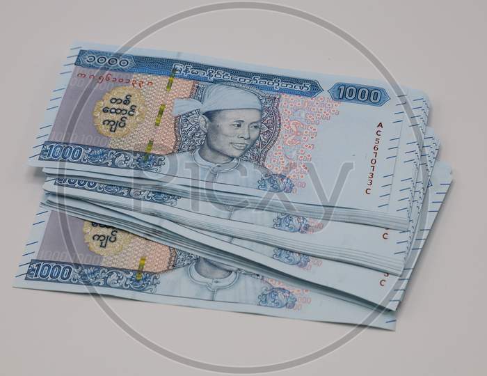 Myanmar Kyat Currency Notes isolated with White Background