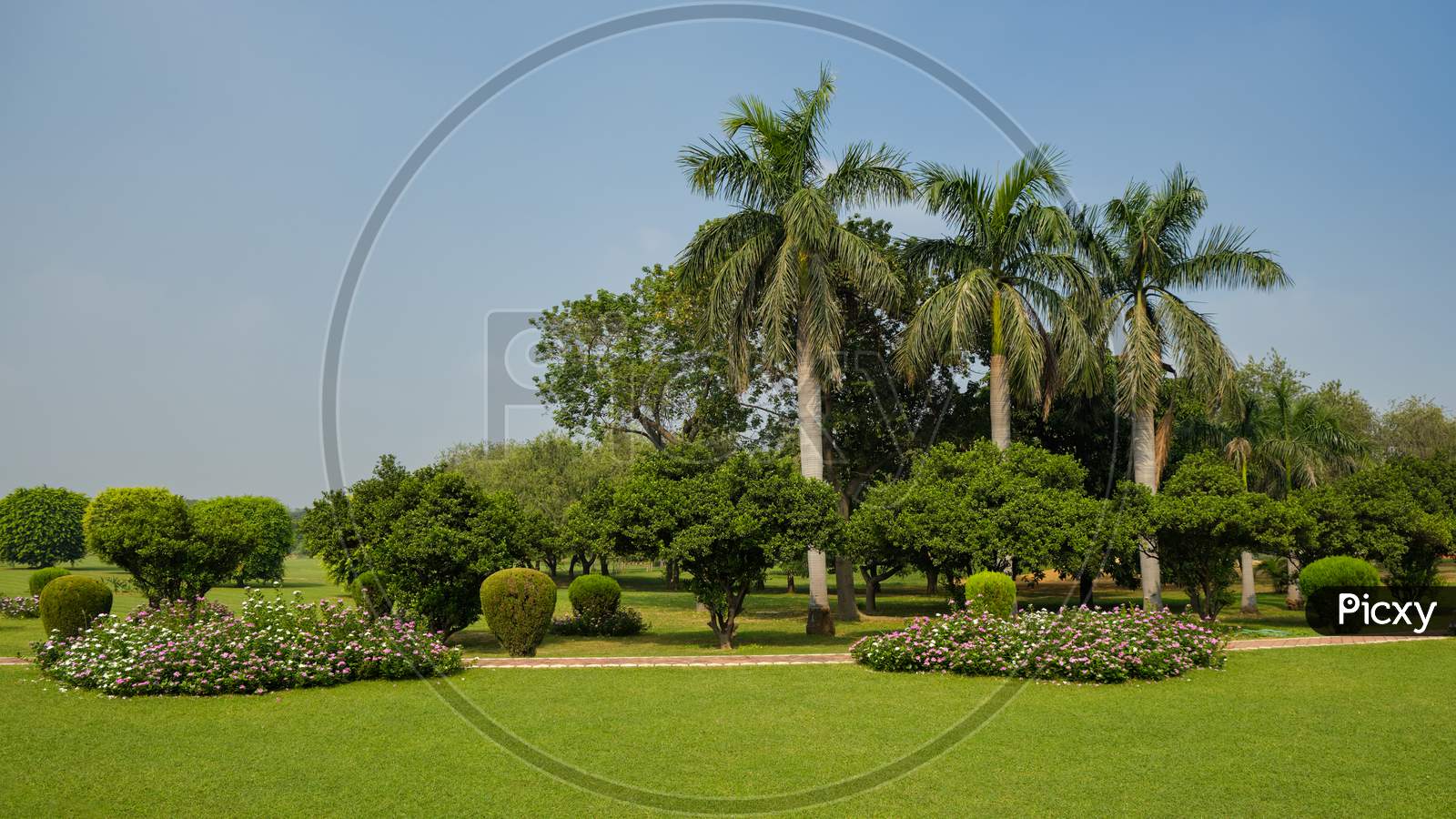 Green Garden Of The Lotus Temple, A Bahai House Of Worship In New Delhi, India