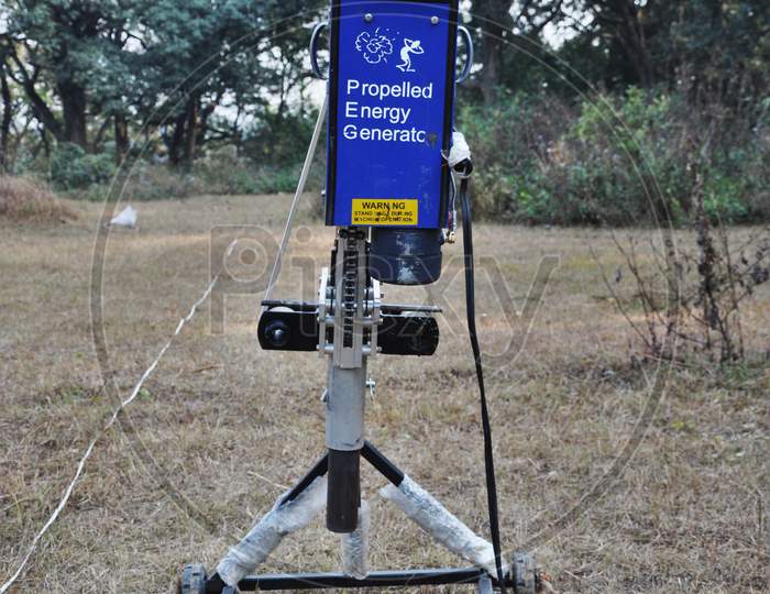 Propelled energy generator for seismic survey modified with wheel to move easily on ground