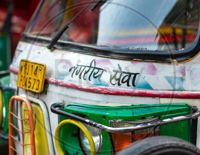 Colorfully Painted Tuk Tuk Auto Rickshaw In Jaipur, Rajasthan, India