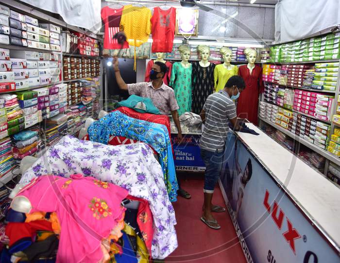 Nagaon : Shopkeepeer Claen Their Garment Shop   After Authorities Allowed Sale   With Certain Restrictions, During The Ongoing Covid-19 Nationwide Lockdown In Nagaon District Of Assam On May 04,2020.Pix By Anuwar Hazarika