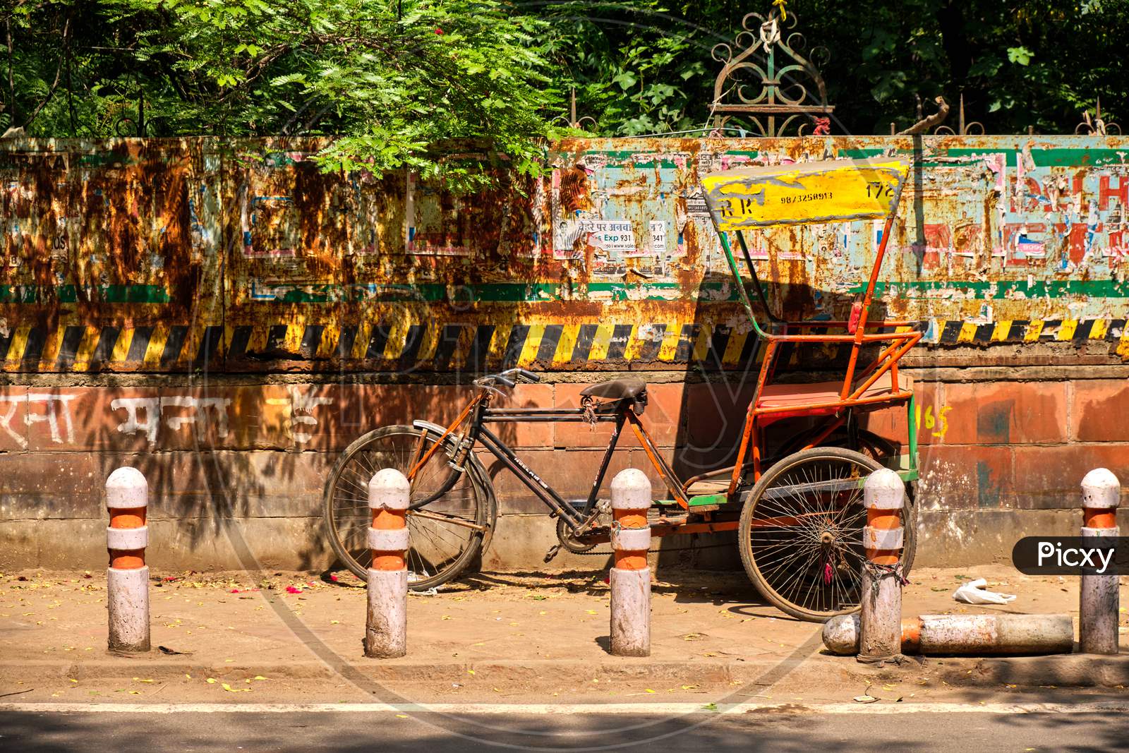 Old Time-Worn Bicycle Rickshaw, Streets Of New Delhi, India