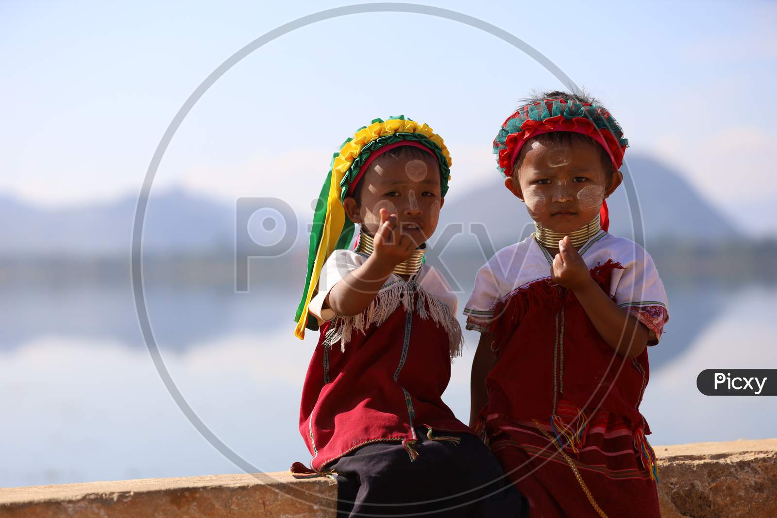 Portrait of Myanmar Kids with Neck Rings