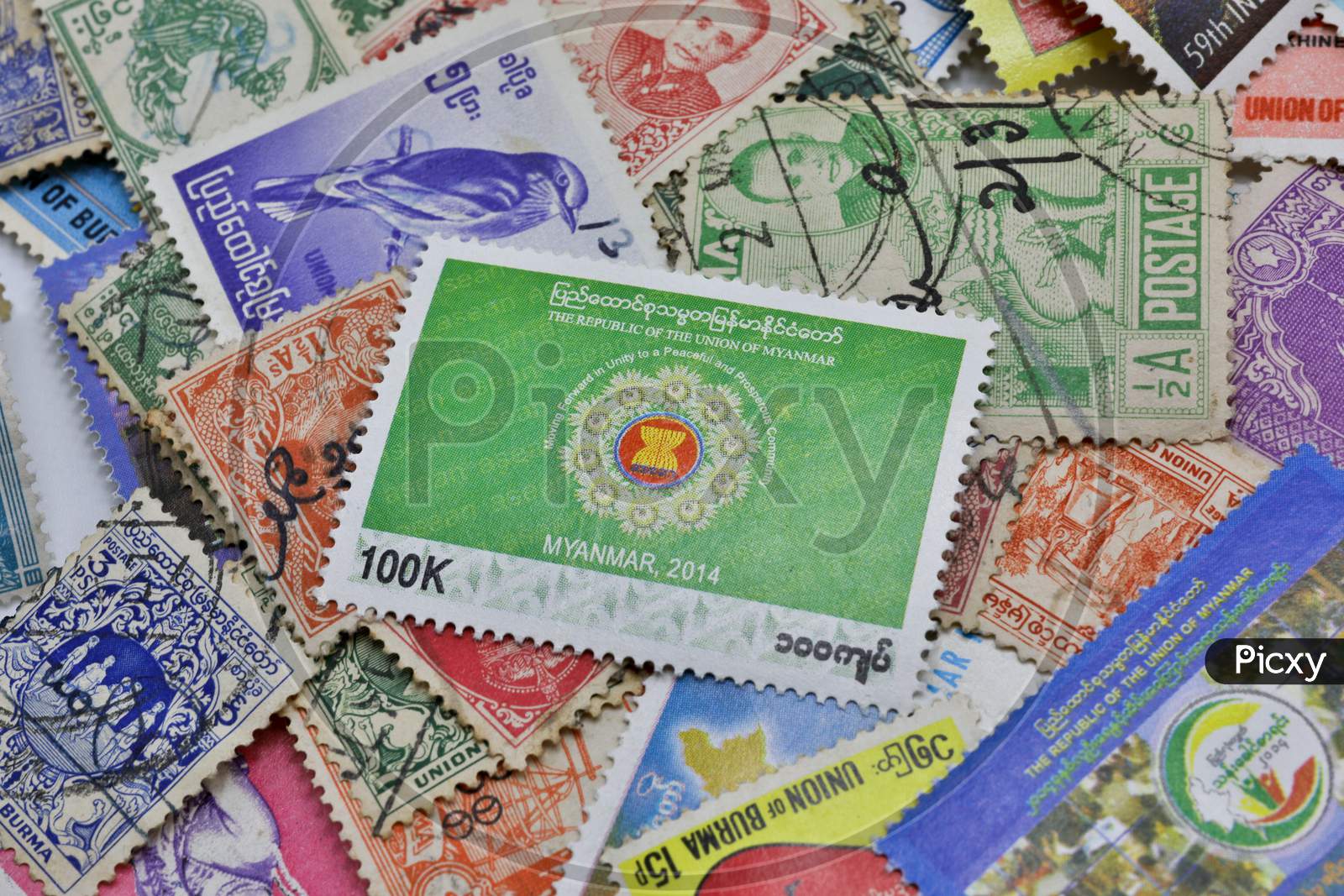 MANDALAY/MYANMAR(BURMA) - 29th July, 2019 : Different kind of Burma Stamps.