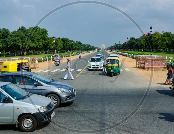 Rajpath Boulevard In New Delhi With India Gate In The Distance