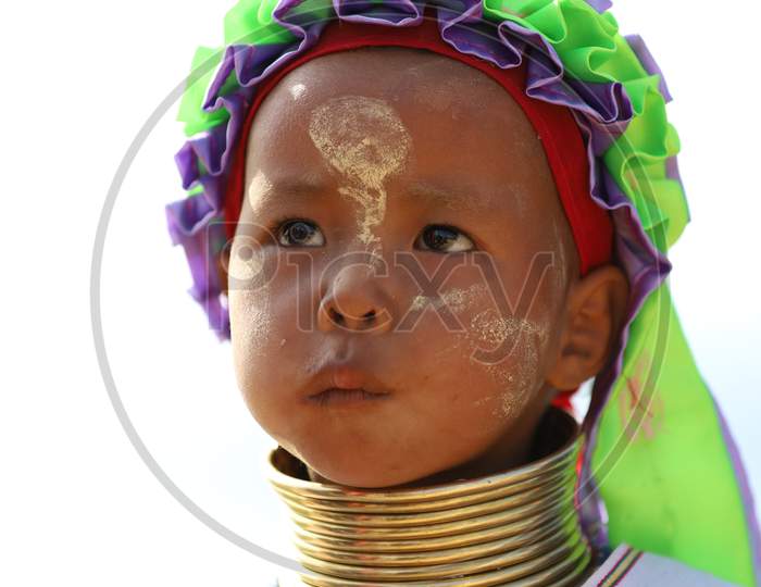 Portrait of a Myanmar Kid with Neck Rings