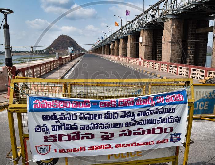 A Deserted View Of The Prakasam Barrage During The Nationwide Lockdown Imposed In The Wake Of Coronavirus Pandemic, In Vijayawada.