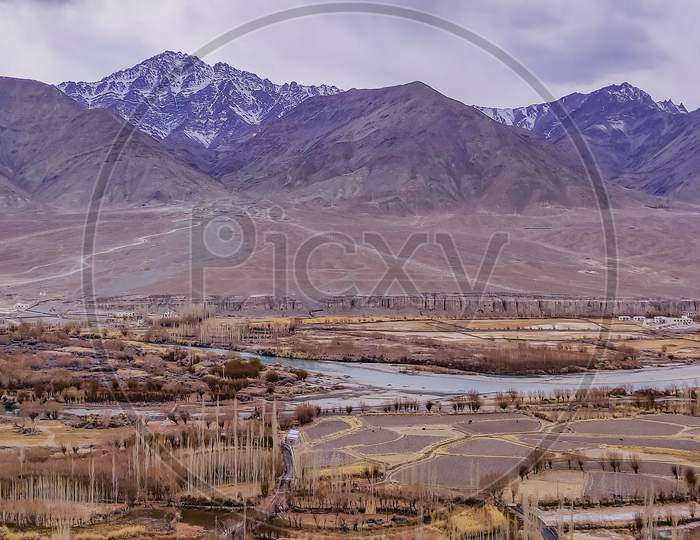 Leh Ladakh, beautiful Landscape view on mountain and sky background, Leh, Ladakh, Jammu and Kashmir, IndiaLeh Ladakh, beautiful Landscape view on mountain and sky background, Leh, Ladakh, Jammu and Kashmir, India